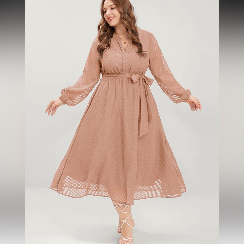 Geometric pocket mesh lantern sleeve Maxi Dress